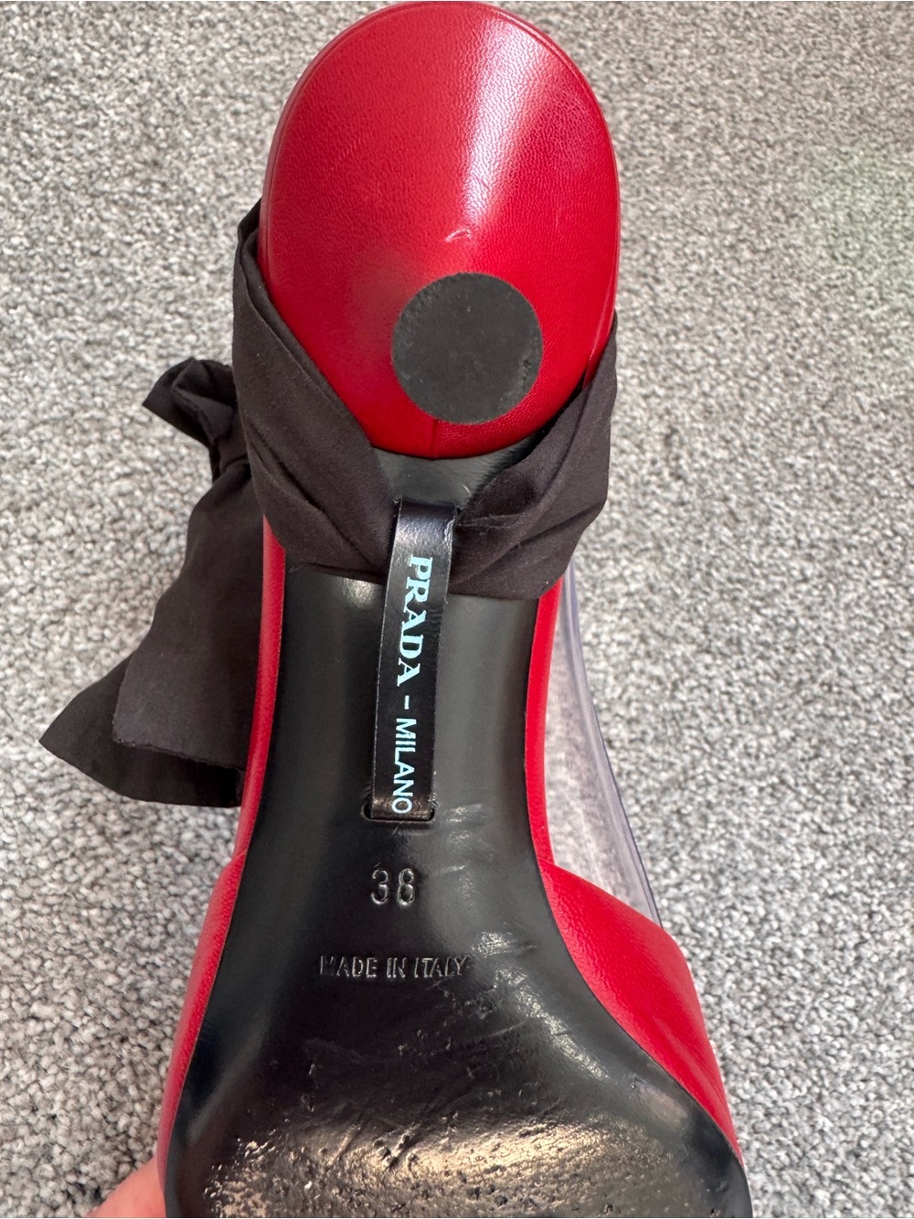 Archive Prada Milano Red Leather Ribbon Wrap Kitten Heels | Size 38 | Dust Bags - Picture 8 of 16